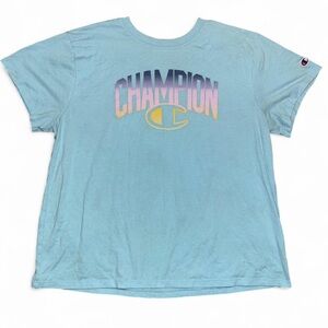 Champion Classic Graphic T-Shirt Light Blue Multi-Color Logo – Size 2XL